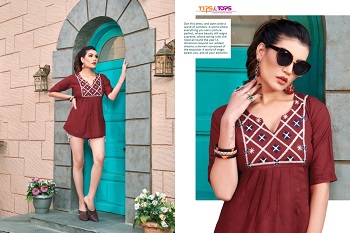 Tips & Tops Pulpy Vol 2 Ladies Short Tops Catalog, Rayon Slub Embroidery work Short Tops Collection In Bulk Rate for Business
