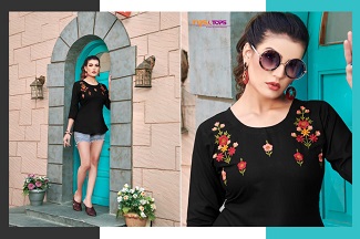 Tips & Tops Pulpy Vol 2 Ladies Short Tops Catalog, Rayon Slub Embroidery work Short Tops Collection In Bulk Rate for Business