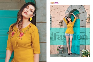 Tips & Tops Pulpy Vol 2 Ladies Short Tops Catalog, Rayon Slub Embroidery work Short Tops Collection In Bulk Rate for Business