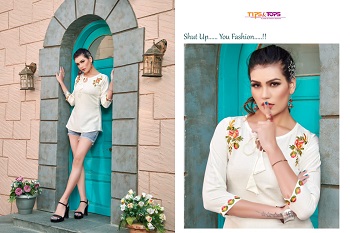 Tips & Tops Pulpy Vol 2 Ladies Short Tops Catalog, Rayon Slub Embroidery work Short Tops Collection In Bulk Rate for Business