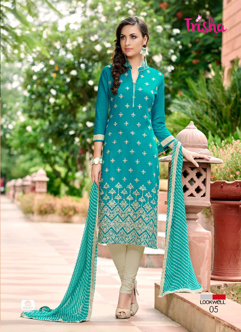 TRISHA STYLES UNSTITCHED EMBRIODERED SUIT WITH PRINTED CHIFFON DUPATTA