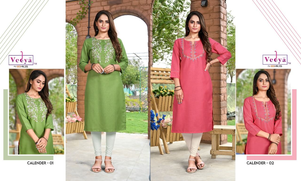 Vedya Calender Readymade Kurtis Wholesale Catalog, Buy Full Catalog of Vedya Low Price Kurtis Catalog Calender in Wholesale