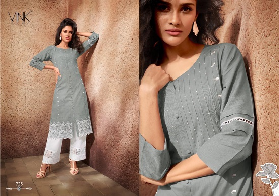 Vink Pinnacle kurtis with bottom wholesale catalogue. Buy Vink kurtis in wholesale price online for retail business from surat textile market at best wholesale price.
