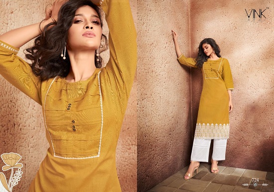 Vink Pinnacle kurtis with bottom wholesale catalogue. Buy Vink kurtis in wholesale price online for retail business from surat textile market at best wholesale price.