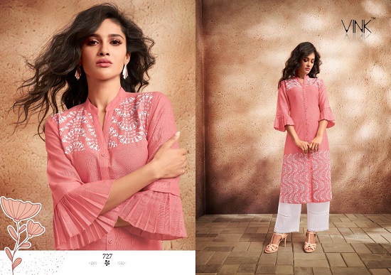 Vink Pinnacle kurtis with bottom wholesale catalogue. Buy Vink kurtis in wholesale price online for retail business from surat textile market at best wholesale price.