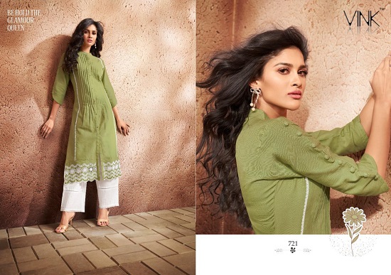 Vink Pinnacle kurtis with bottom wholesale catalogue. Buy Vink kurtis in wholesale price online for retail business from surat textile market at best wholesale price.