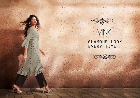 Vink Pinnacle kurtis with bottom wholesale catalogue. Buy Vink kurtis in wholesale price online for retail business from surat textile market at best wholesale price.