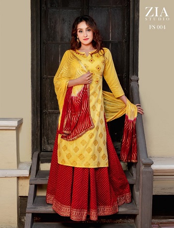 Five Star Chanderi Silk and Cotton Flex Fabric Readymade Partywear Skirt crop top and chaniya Wholesale Catalogue